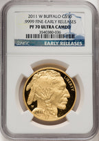 2011-W $50 One-Ounce Gold Buffalo First Strike ER Blue NGC PF70