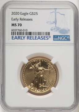 2020 $25 Half-Ounce Gold Eagle First Strike ER Blue NGC MS70