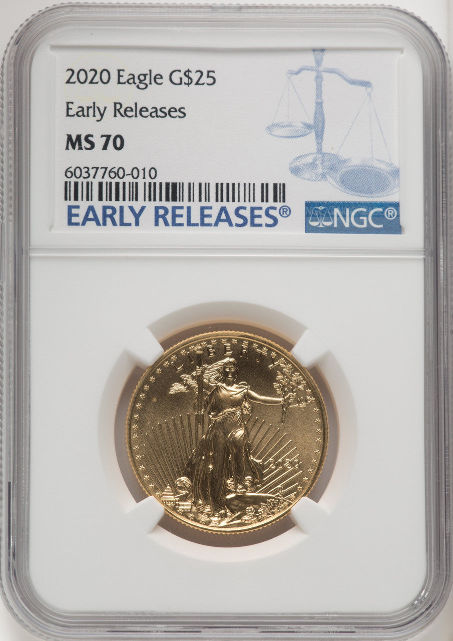 2020 $25 Half-Ounce Gold Eagle First Strike ER Blue NGC MS70
