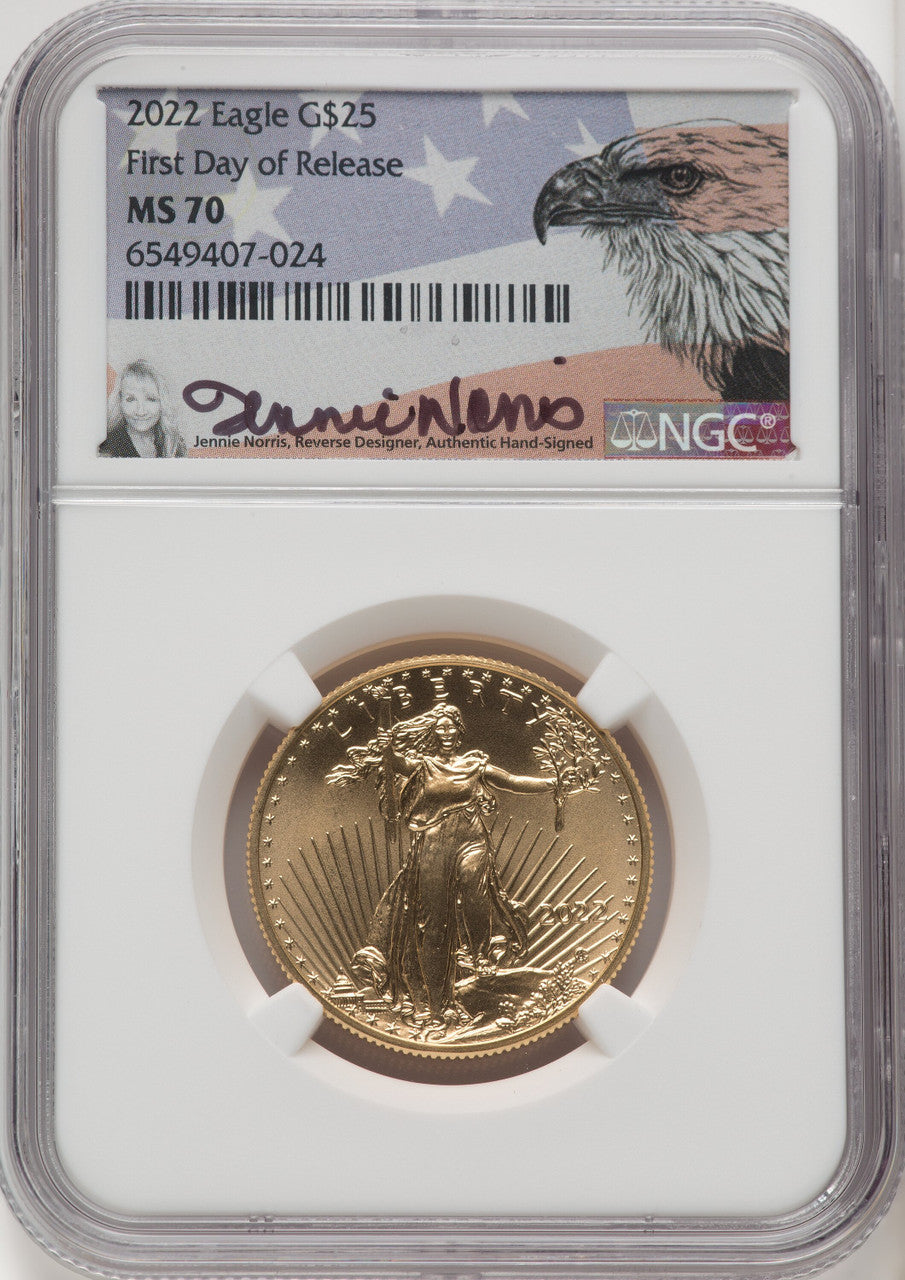 2022 $25 Half-Ounce Gold Eagle NGC MS70 Norris Signed