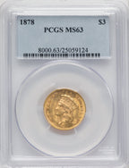 1878 $3 Three Dollar Gold Pieces PCGS MS63 (771004002)