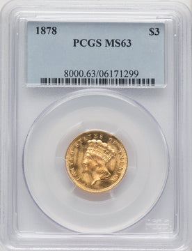 1878 $3 Three Dollar Gold Pieces PCGS MS63 (771004003)