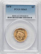 1878 $3 Three Dollar Gold Pieces PCGS MS63 (771004004)
