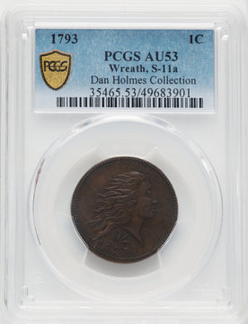 1793 Wreath 1C S-11a Vine and Bars Edge BN Large Cent PCGS AU53