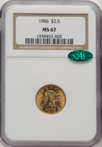 1906 $2.50 CAC Liberty Quarter Eagle NGC MS67