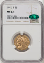 1916-S $5 Indian Half Eagle CACG MS62