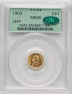 1903 G$1 JEFF CAC Commemorative Gold PCGS MS65