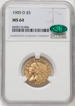 1909-D $5 CAC Indian Half Eagle NGC MS64 (506558006)
