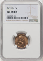 1941-S 1C RD Lincoln Cent NGC MS68