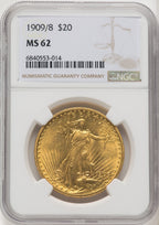 1909/8 $20 FS-301 Saint-Gaudens Double Eagle NGC MS62