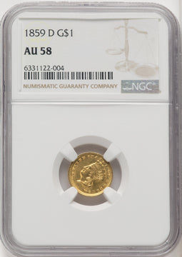 1859-D G$1 Gold Dollar NGC AU58