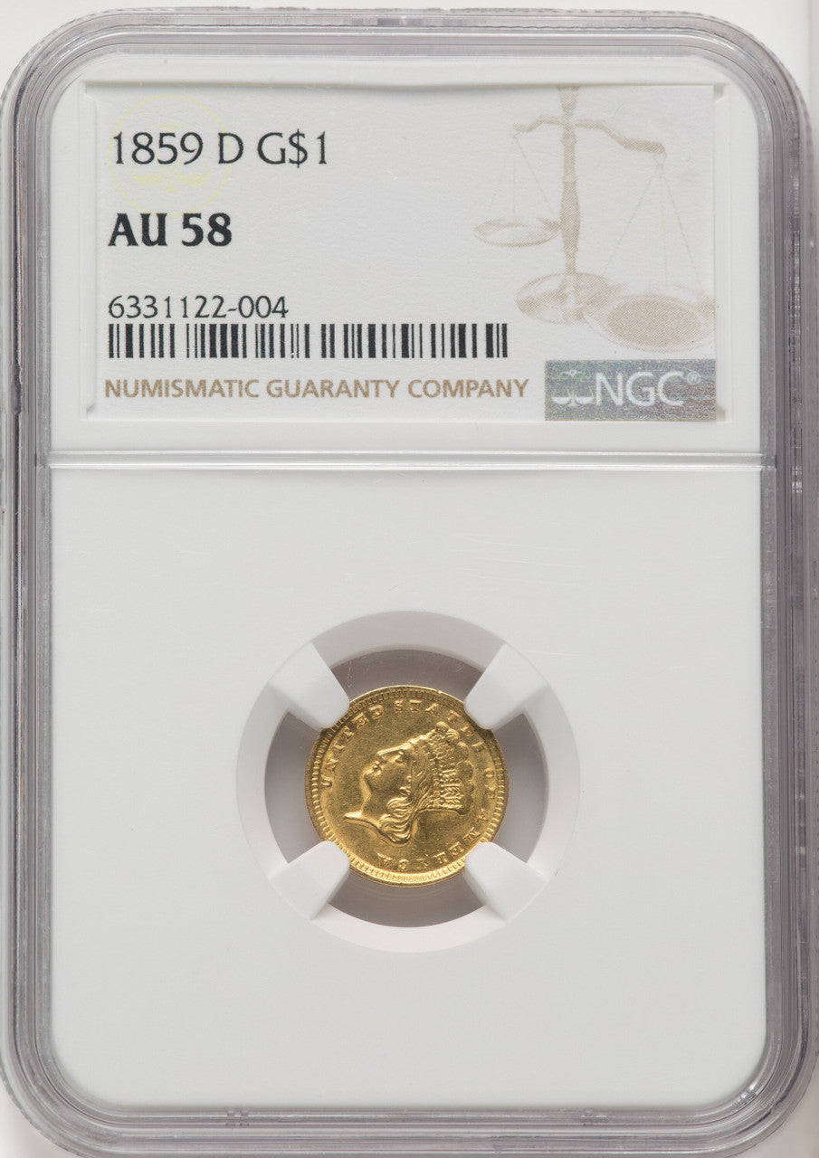 1859-D G$1 Gold Dollar NGC AU58