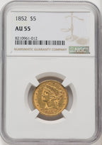 1852 $5 Liberty Half Eagle NGC AU55