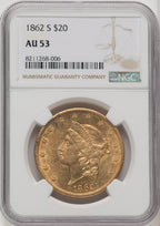 1862-S $20 Liberty Double Eagle NGC AU53 (770252005)