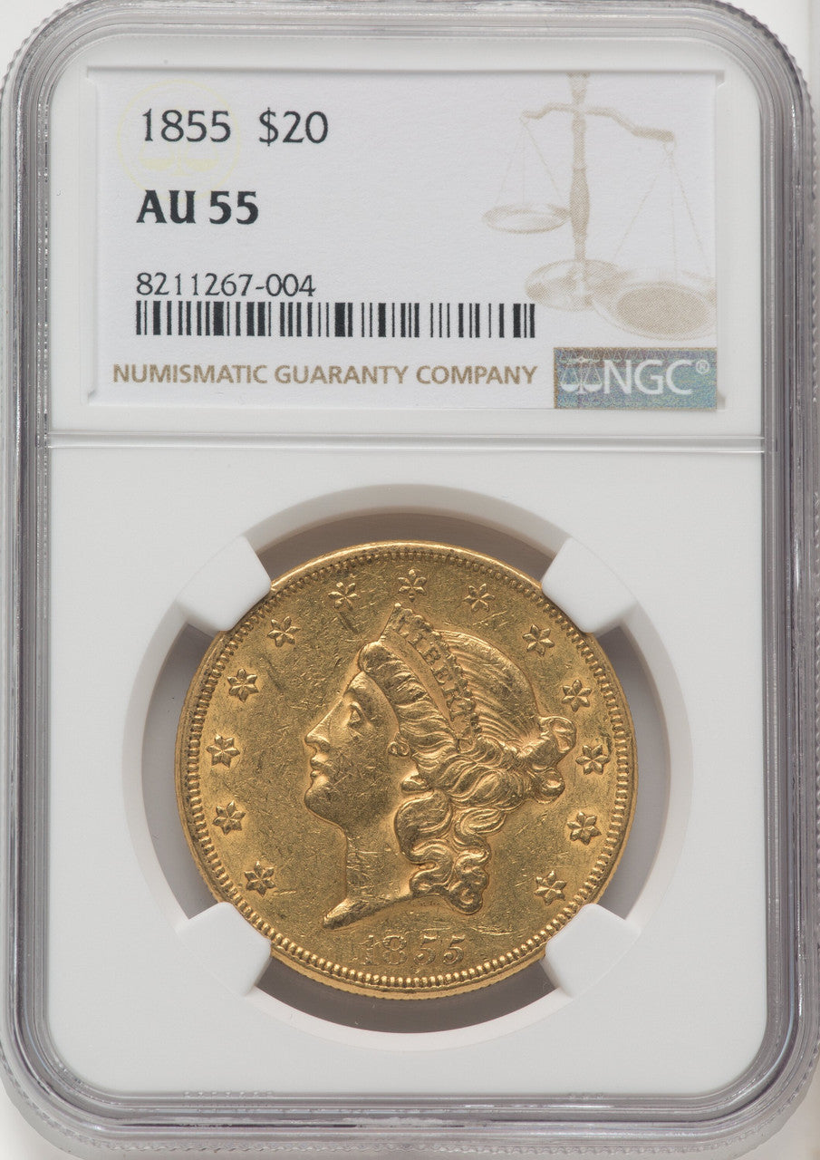 1855 $20 Liberty Double Eagle NGC AU55 (506576018)