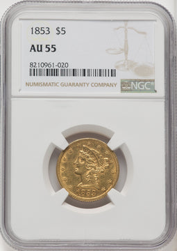 1853 $5 Liberty Half Eagle NGC AU55 (171432032)