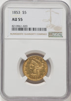 1853 $5 Liberty Half Eagle NGC AU55 (171432032)