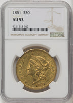 1851 $20 Liberty Double Eagle NGC AU53 (572179014)