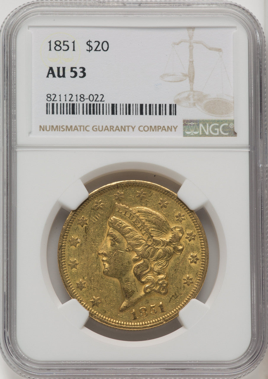 1851 $20 Liberty Double Eagle NGC AU53 (572179014)