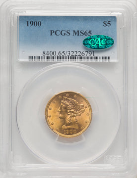 1900 $5 CAC Liberty Half Eagle PCGS MS65