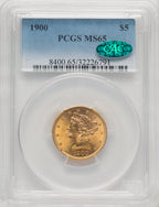 1900 $5 CAC Liberty Half Eagle PCGS MS65
