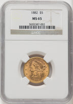 1882 $5 Liberty Half Eagle NGC MS65