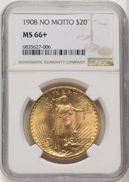 1908 $20 NO MOTTO Saint-Gaudens Double Eagle NGC MS66+ (767025007)