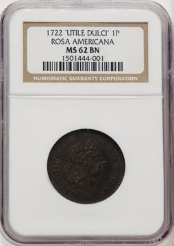 1722 PENNY Rosa Americana UTILE BN Colonials NGC MS62