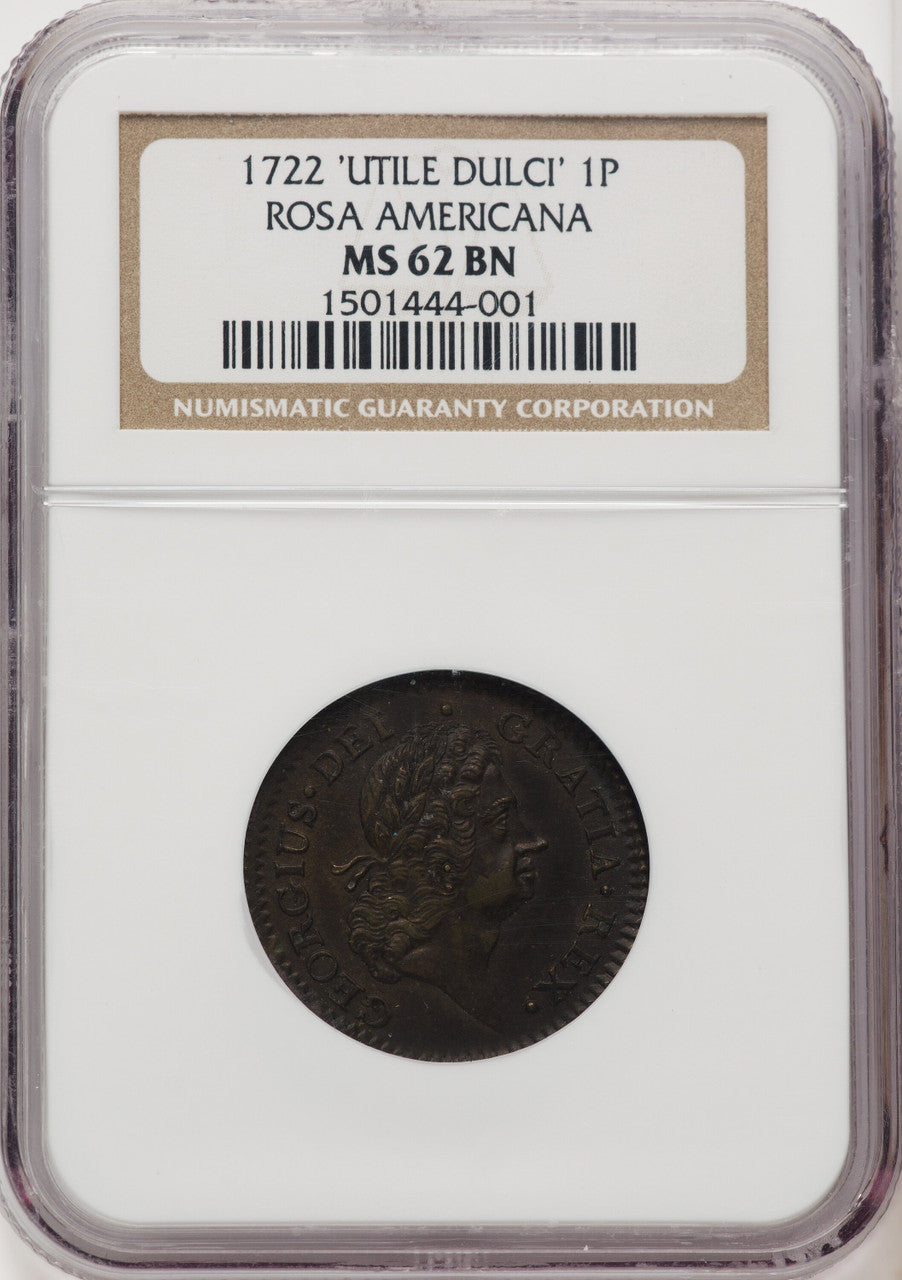 1722 PENNY Rosa Americana UTILE BN Colonials NGC MS62