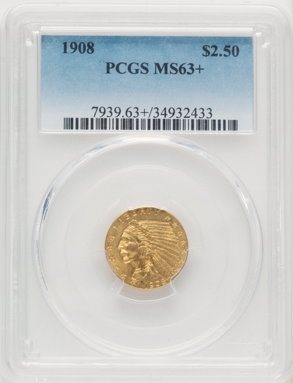 1908 $2.50 Indian Quarter Eagle PCGS MS63+