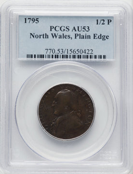1795 Washington North Wales Halfpenny Plain Edge One Star at Each Side of Harp BN Colonials PCGS AU53 (770984021)
