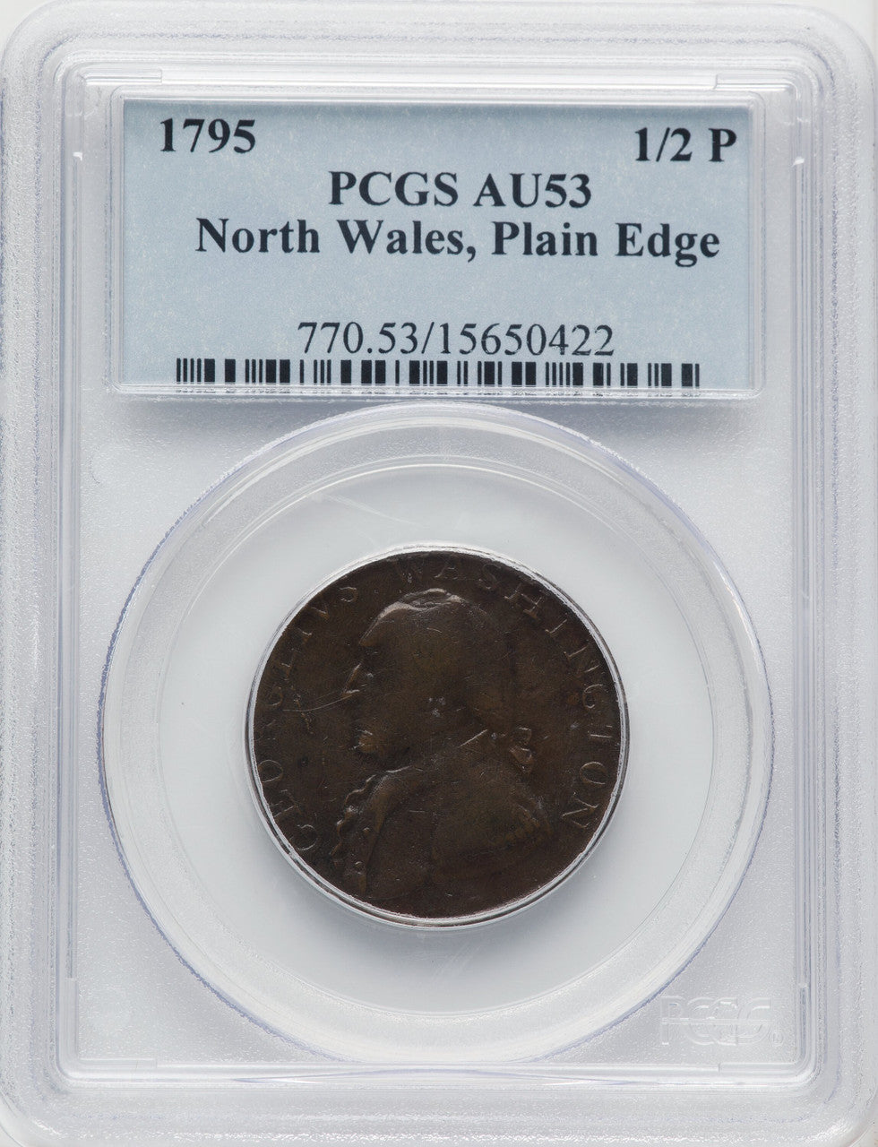 1795 Washington North Wales Halfpenny Plain Edge One Star at Each Side of Harp BN Colonials PCGS AU53 (770984021)