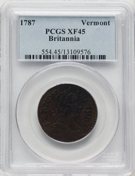 1787 Vermont Copper BRITANNIA BN Colonials PCGS XF45