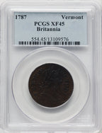1787 Vermont Copper BRITANNIA BN Colonials PCGS XF45
