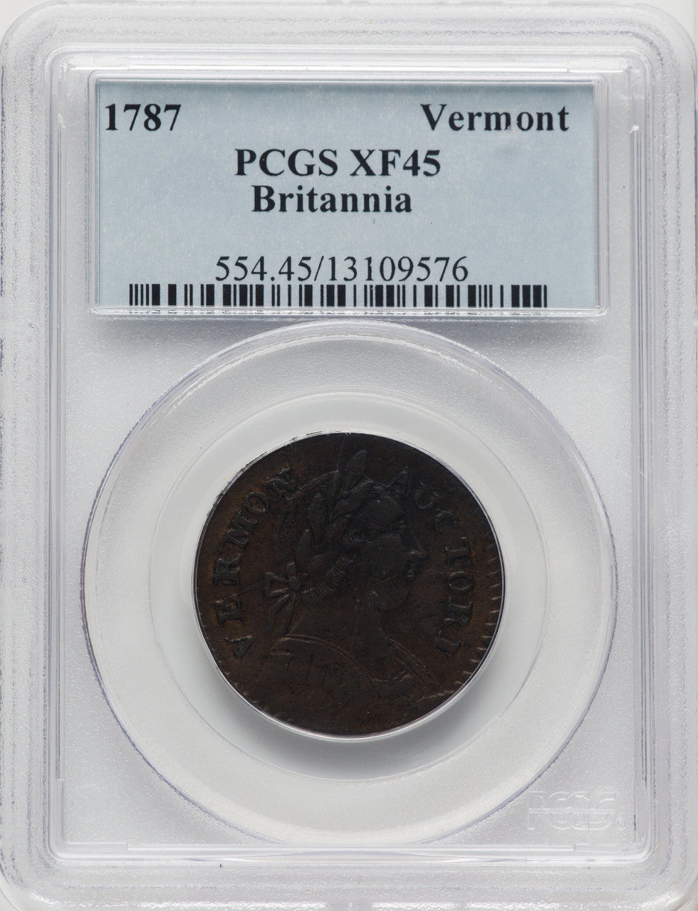 1787 Vermont Copper BRITANNIA BN Colonials PCGS XF45