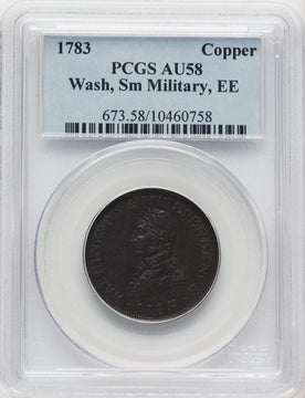 1783 Washington & Independence Cent Small Military Bust Engrailed Edge BN Colonials PCGS AU58