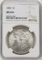 1892 Morgan Dollar NGC MS63+