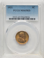 1921 1C RD Lincoln Cent PCGS MS65