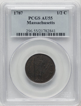 1787 Massachusetts Half Cent BN Colonials PCGS AU55