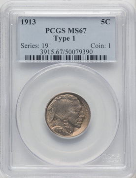 1913 Type One 5C Buffalo Nickel PCGS MS67