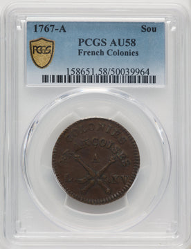 1767-A Sou BN Colonials PCGS AU58