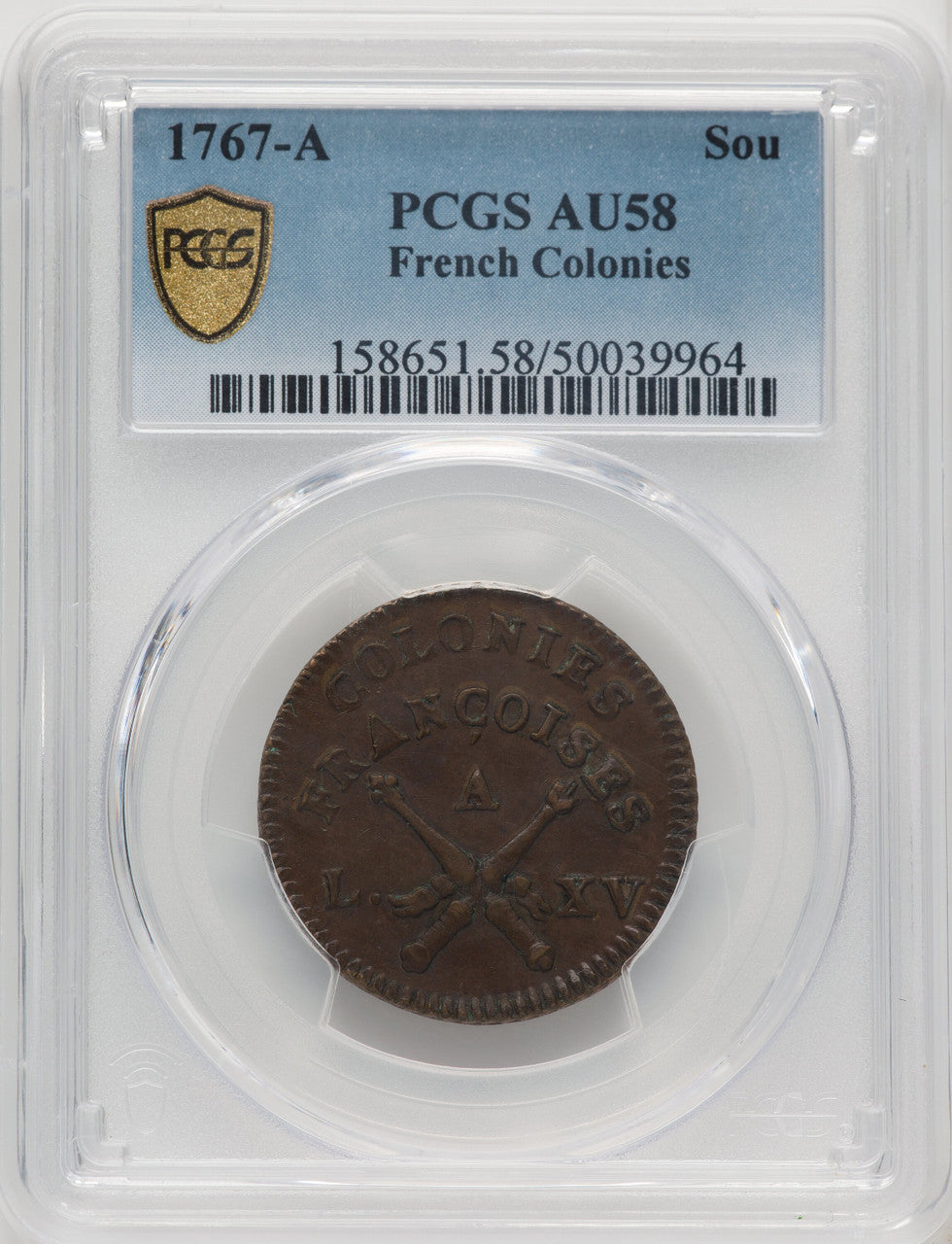 1767-A Sou BN Colonials PCGS AU58