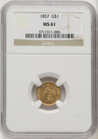 1857 G$1 Gold Dollar NGC MS61