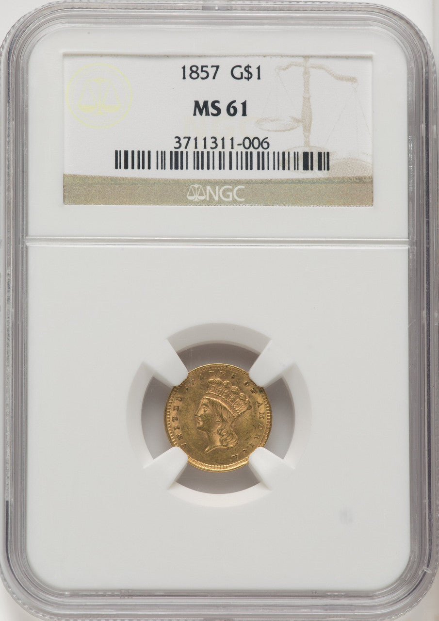 1857 G$1 Gold Dollar NGC MS61