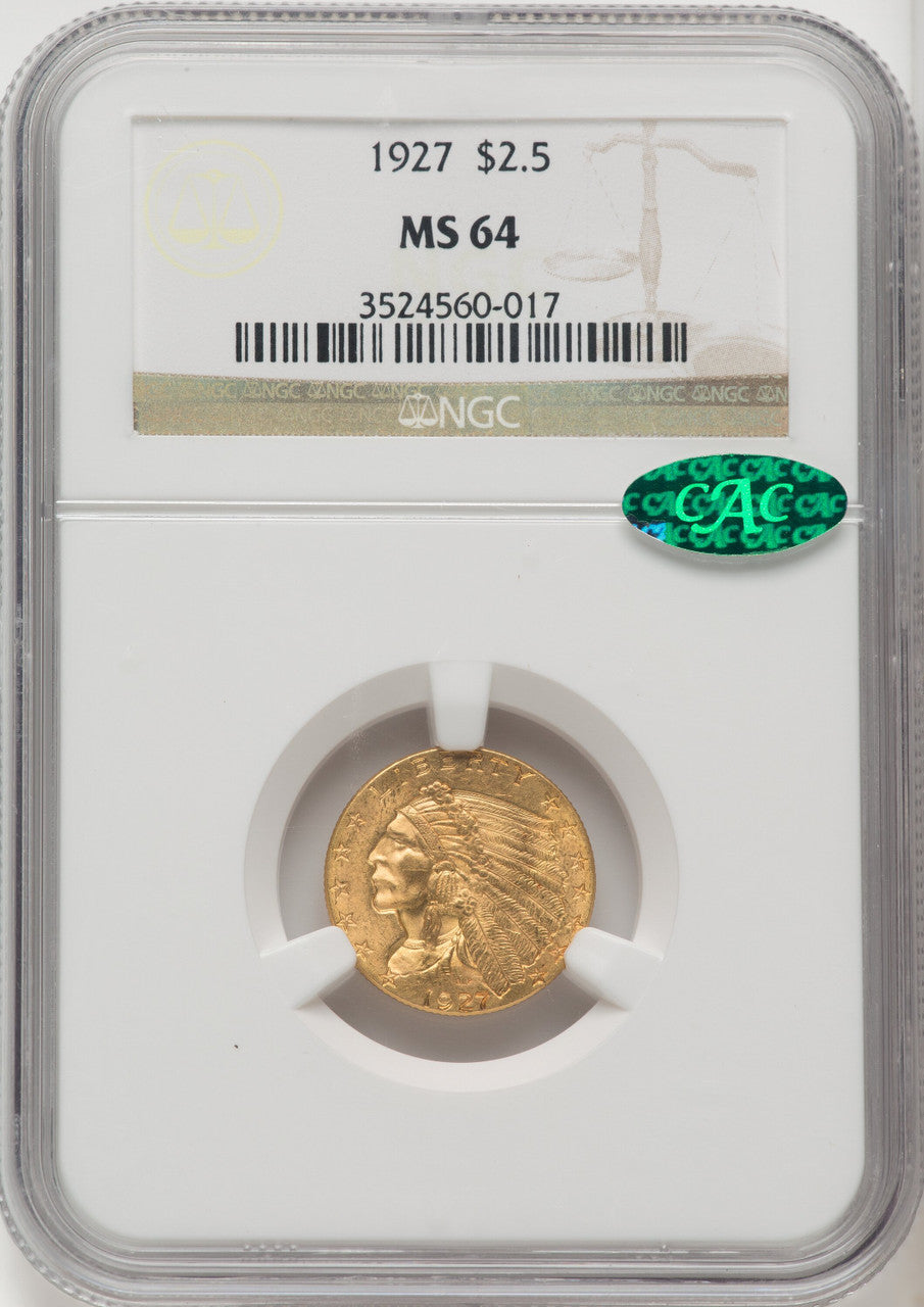 1927 $2.50 CAC Indian Quarter Eagle NGC MS64 (771042002)
