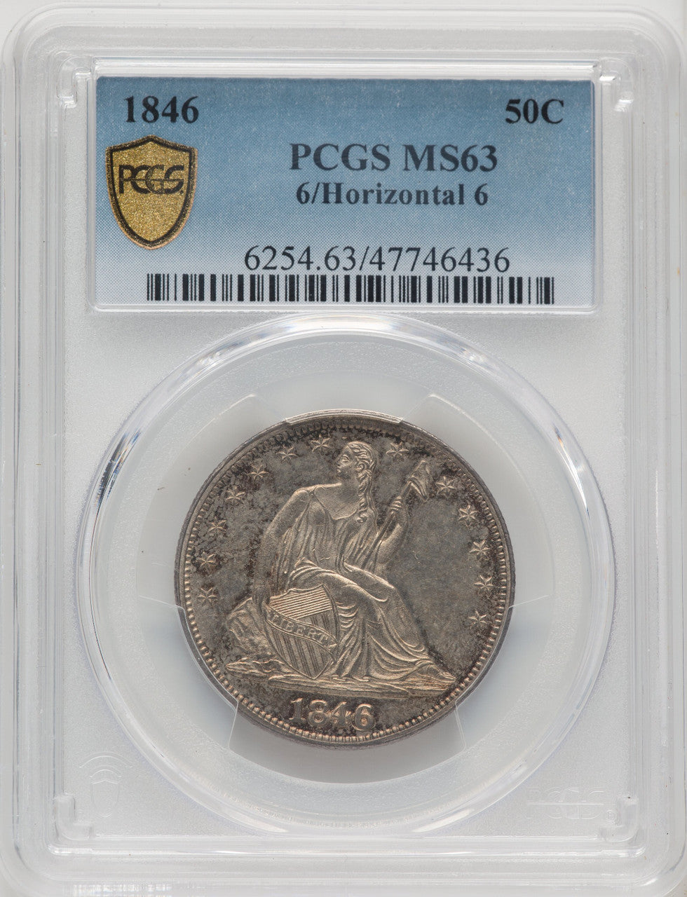 1846 50C 6/HORIZ 6 Seated Half Dollar PCGS MS63