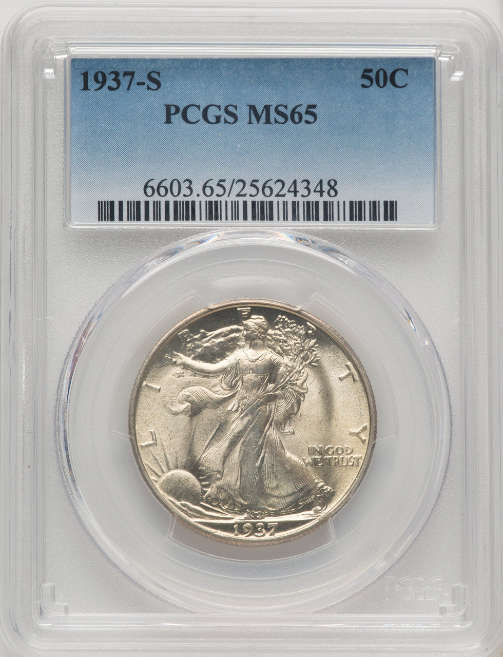 1937-S 50C Walking Liberty Half Dollar PCGS MS65