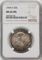 1949-D 50C FL Brown Label Franklin Half Dollar NGC MS66