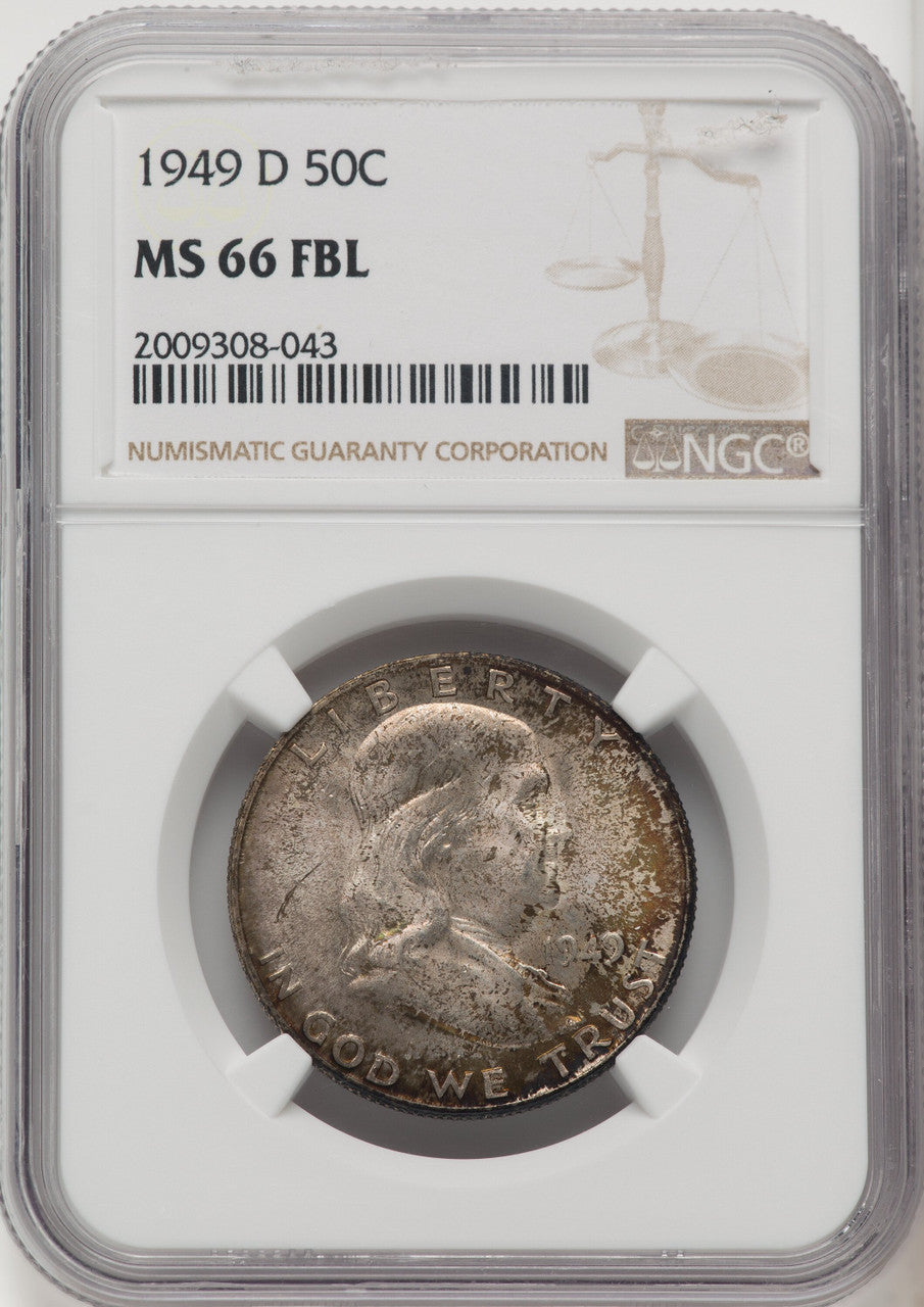 1949-D 50C FL Brown Label Franklin Half Dollar NGC MS66