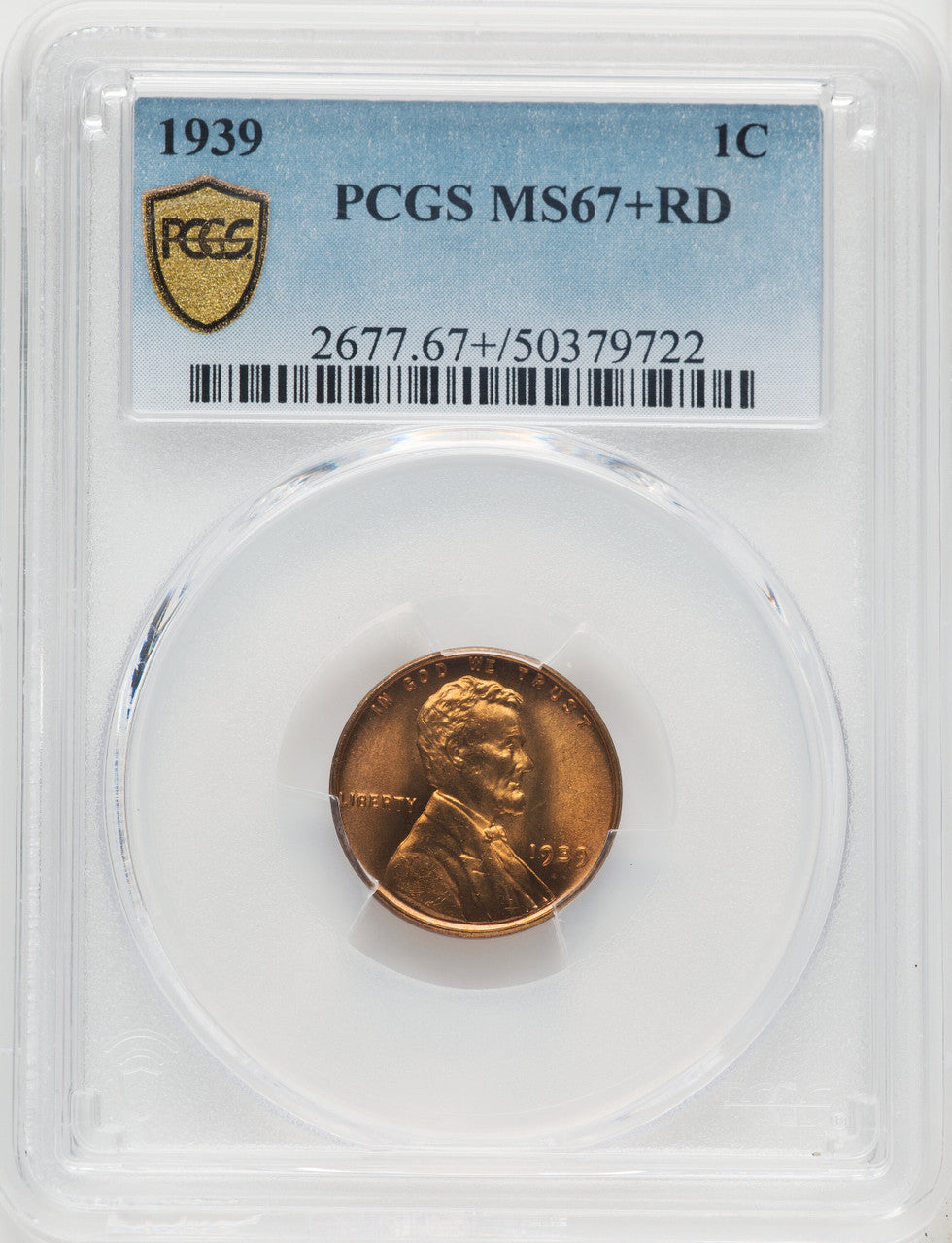 1939 1C RD Lincoln Cent PCGS MS67+